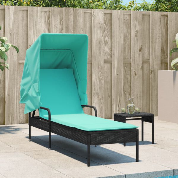 vidaXL Patio Sun Lounger Black and Turquoise