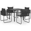 vidaXL Dining Set Black PVC rattan, Glass, Powder-coated steel Medium
