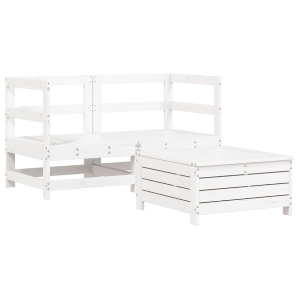 vidaXL Garden Sofa Set White Solid pine wood 3 Piece Set Garden Sofa Set
