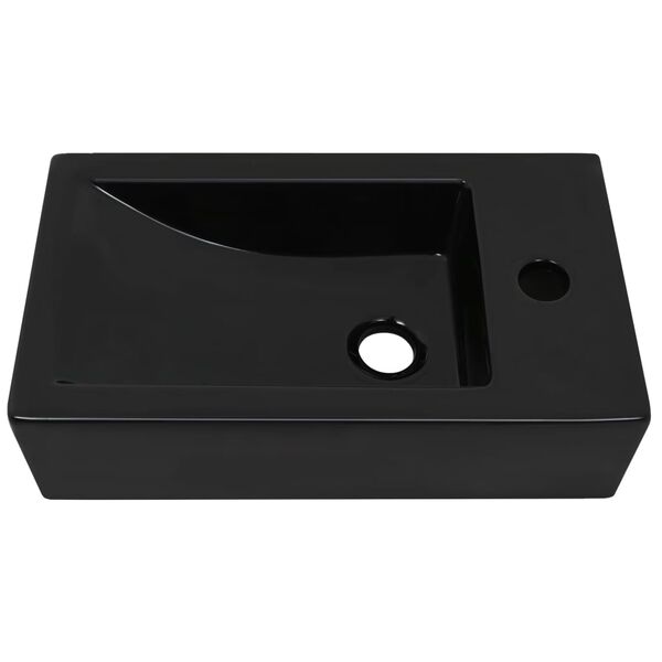 vidaXL Basin with Faucet Hole Rectangular Ceramic Black 18.1x10.0x4.7"