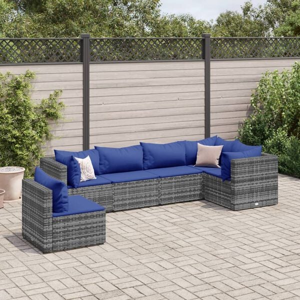 vidaXL Patio Lounge Set Grey Rattan, Dark Blue Cushions