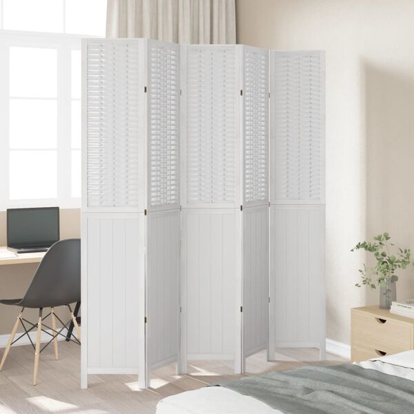 vidaXL Room Divider 5 Panels White Solid Wood Paulownia