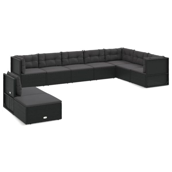 vidaXL Garden Lounge Set Black PE Rattan, Powder-Coated Steel 9-Piece