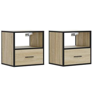 vidaXL Wall-mounted Nightstand Set of 2 Sonoma oak Engineered wood, metal