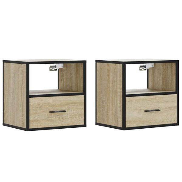 vidaXL Wall-mounted Nightstand Set of 2 Sonoma oak Engineered wood, metal