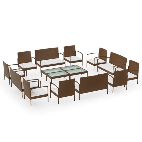 vidaXL Patio Lounge Set Set of 16 Brown PE rattan 16 Piece Set