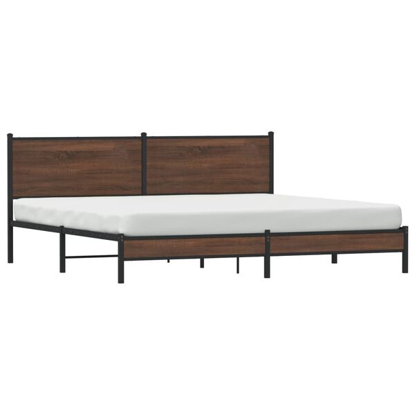 vidaXL Bed Frame Brown Oak Steel, Engineered Wood Full Bed Frame