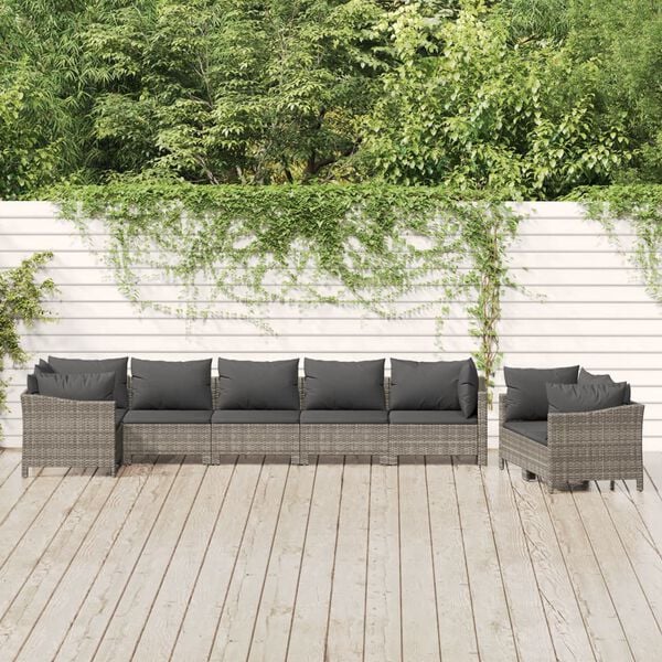 vidaXL Garden Lounge Set Gray PE rattan, powder-coated steel, polyester