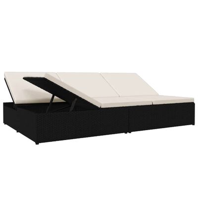 vidaXL Convertible Sun Bed with Cushions Poly Rattan Black