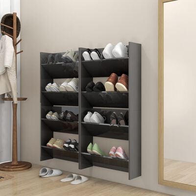 vidaXL Wall Shoe Cabinets 4 pcs High Gloss Gray 23.6"x7.1"x23.6" Engineered Wood