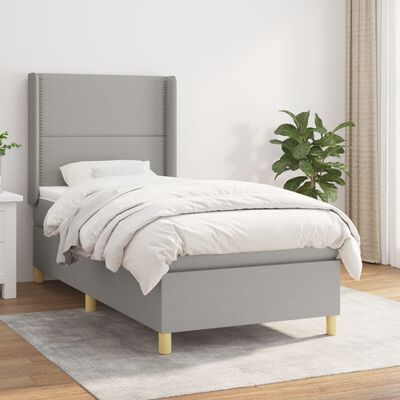 vidaXL Box Spring Bed with Mattress Light Gray Twin Fabric