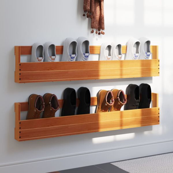 vidaXL Wall-mounted Shoe Rack Set of 2 Wax Brown Solid pine wood Medium