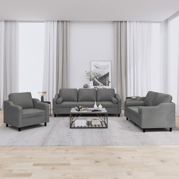 vidaXL Sofa Set Dark grey Fabric (100% polyester), metal, textilene, plywood
