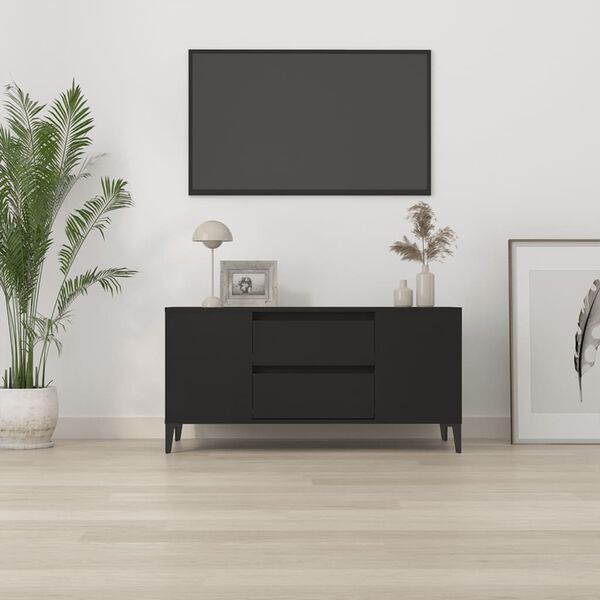 vidaXL TV Cabinet Black Engineered wood Medium TV Cabinet Rectangular
