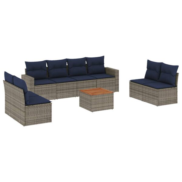 vidaXL 9 Piece Patio Sofa Set with Cushions Gray Poly Rattan