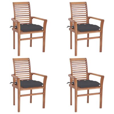 vidaXL Dining Chairs 4 pcs with Anthracite Cushions Solid Teak Wood