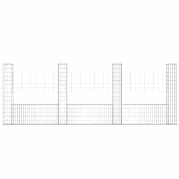 vidaXL U-shape Gabion Basket with 4 Posts Iron 149.6"x7.9"x59.1"