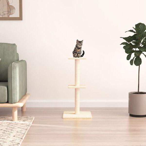 vidaXL Cat Tree Cream Engineered wood, plush, sisal 28.7 in tall