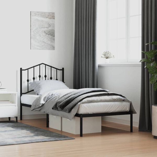 vidaXL Bed Frame Black Powder-coated steel Twin Bed Frame Rectangular