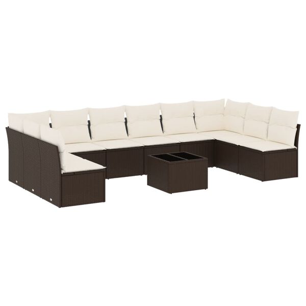 vidaXL Garden Sofa Set Brown with Cream White Cushions