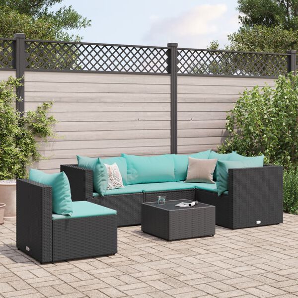 vidaXL Patio Lounge Set Black PE rattan, powder-coated steel, tempered glass