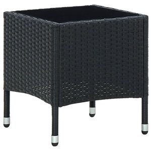 vidaXL Garden Table Black PE rattan, steel, glass Small Portable
