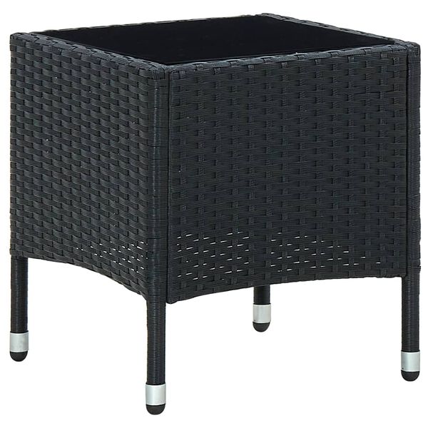 vidaXL Garden Table Black PE rattan, steel, glass Small Portable