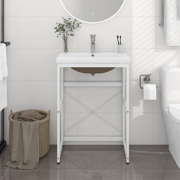 vidaXL Washbasin Frame With Basin White Ceramic Standard Modern