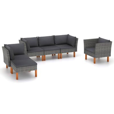 vidaXL 6 Piece Patio Lounge Set Poly Rattan and Eucalyptus Wood Gray