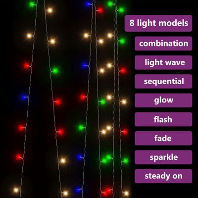 vidaXL LED Curtain Fairy Lights 9.8'x9.8' 300 LED Colorful 8 Function