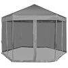 vidaXL Hexagonal Pop-Up Marquee with 6 Sidewalls Gray 11.8'x10.2'