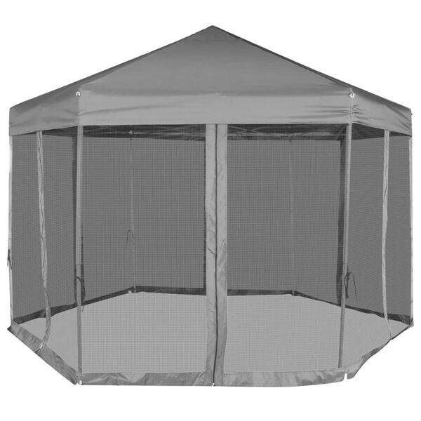 vidaXL Hexagonal Pop-Up Marquee with 6 Sidewalls Gray 11.8'x10.2'