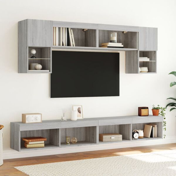 vidaXL 6 Piece TV Wall Units with LED Gray Sonoma Engineered Wood