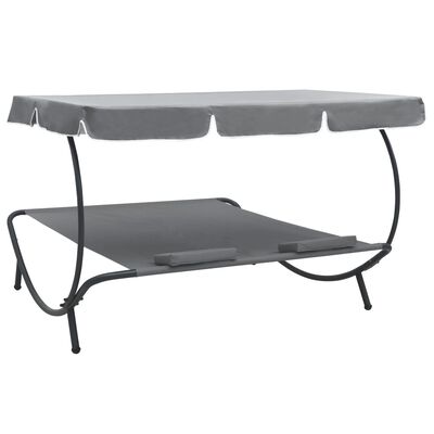 vidaXL Patio Lounge Bed with Canopy and Pillows Gray