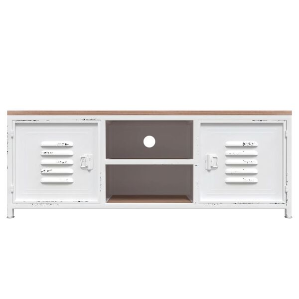 vidaXL TV Cabinet White Iron, Solid Fir Wood Medium TV Cabinet