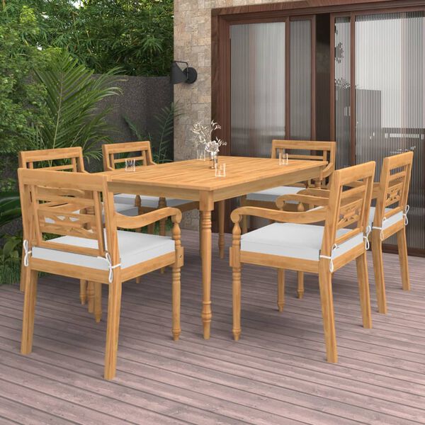 vidaXL 7 Piece Patio Dining Set with Cushions Solid Teak Wood