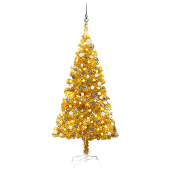 vidaXL Artificial Pre-lit Christmas Tree with Ball Set Gold 59.1" PET