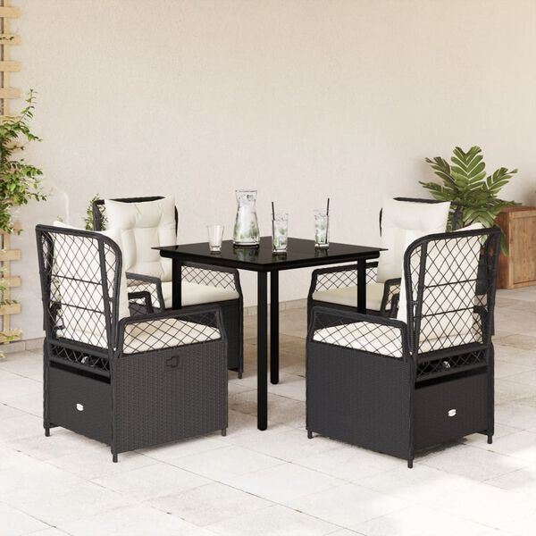 vidaXL Garden Dining Set Black and Cream White