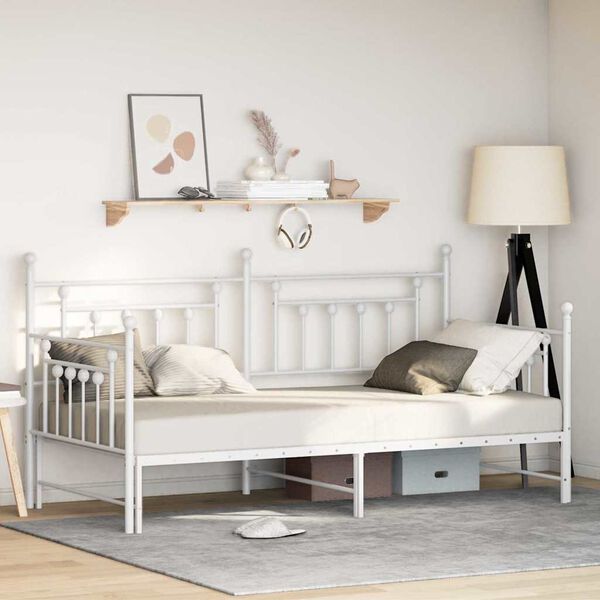 vidaXL Daybed Frame with Headboard White 35.4&quot; x 74.8&quot; Steel