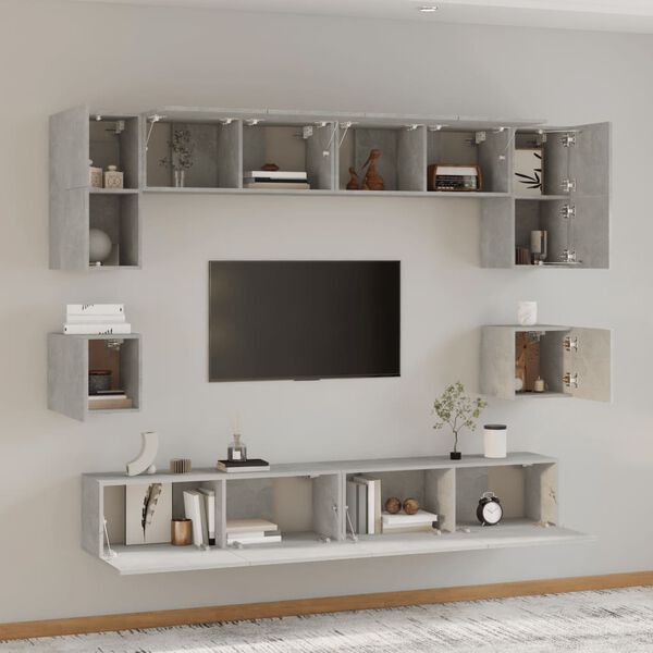 vidaXL TV Cabinet Set 8 Pieces Concrete Grey Engineered Wood