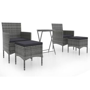vidaXL Garden Bistro Set Grey Poly Rattan Compact Removable Covers