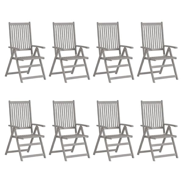 vidaXL Garden Chair Set of 8 Grey Solid acacia wood Medium Foldable