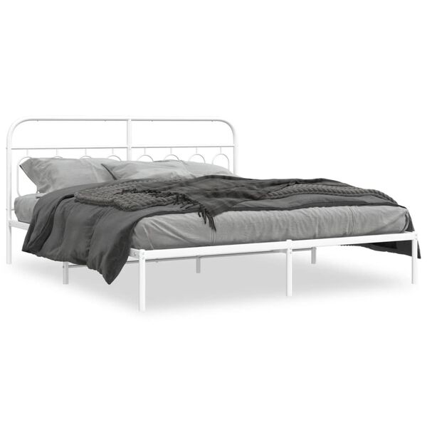 vidaXL Bed Frame White Steel Double Bed Frame Rectangular Modern