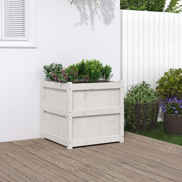 vidaXL Garden Planter White Solid pine wood 24x24x24 in Garden Planter