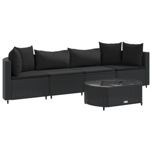 vidaXL Patio Sofa Set Set of 4 Black PE rattan Medium Modular