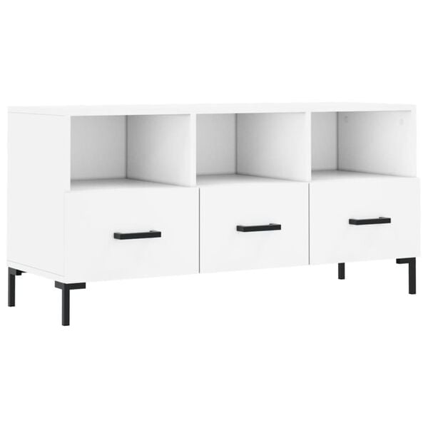 vidaXL TV Cabinet White Engineered wood, Iron TV Cabinet Rectangular