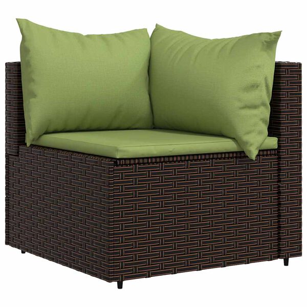 vidaXL Patio Lounge Set Brown with Green Cushions
