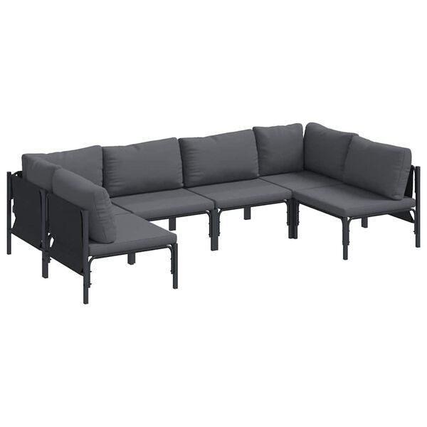 vidaXL Garden Sofa Set with Cushion 6 pcs Black Steel