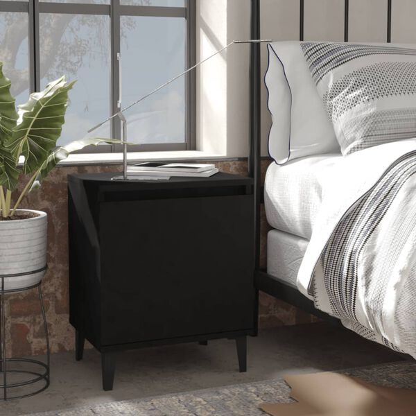 vidaXL Bed Cabinet Set of 2 Black Engineered wood, Metal Compact