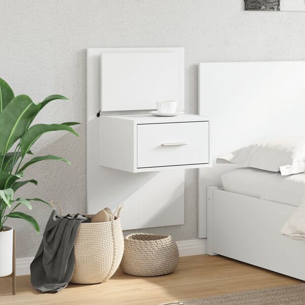 vidaXL Wall-mounted Bedside Cabinet White Engineered wood Medium